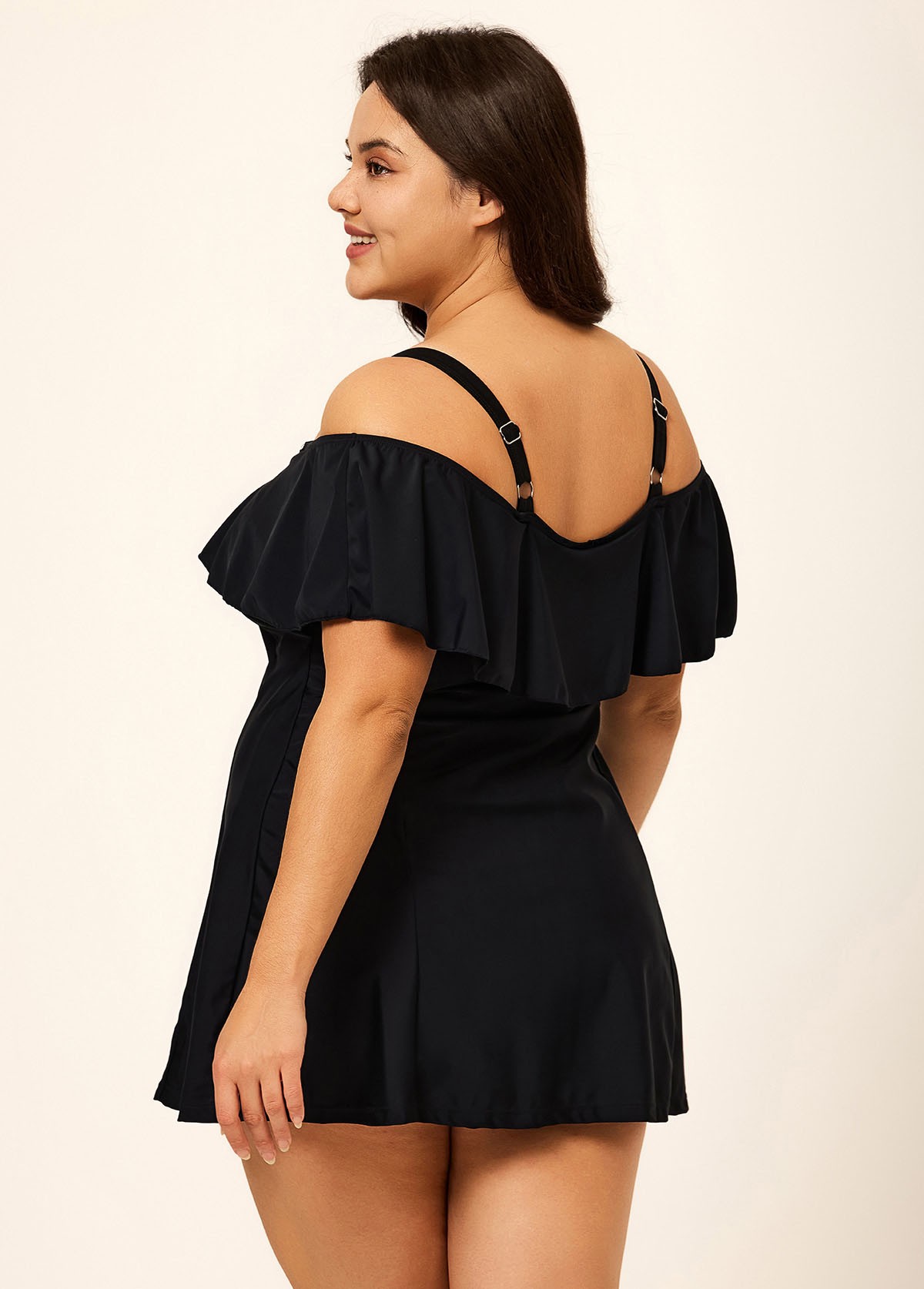 Plus Size Black Tummy Control Stylish One Piece Swimdress