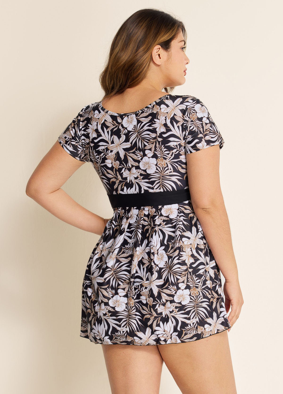 Black Floral Vintage Curvy Swimwear Bathing Suits Swimdress Top