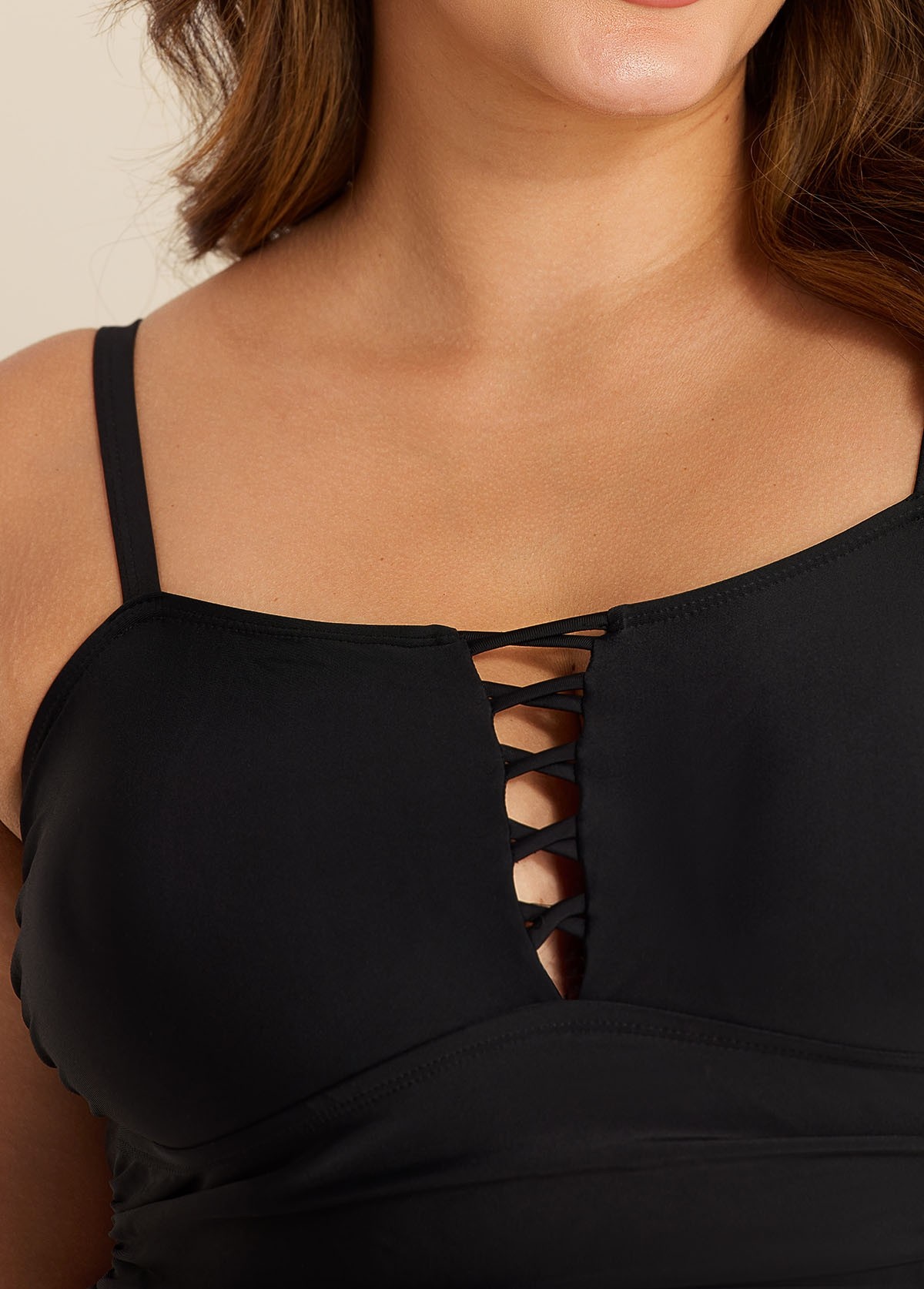 Black Crisscross Detailing Flowy Swimdress Top