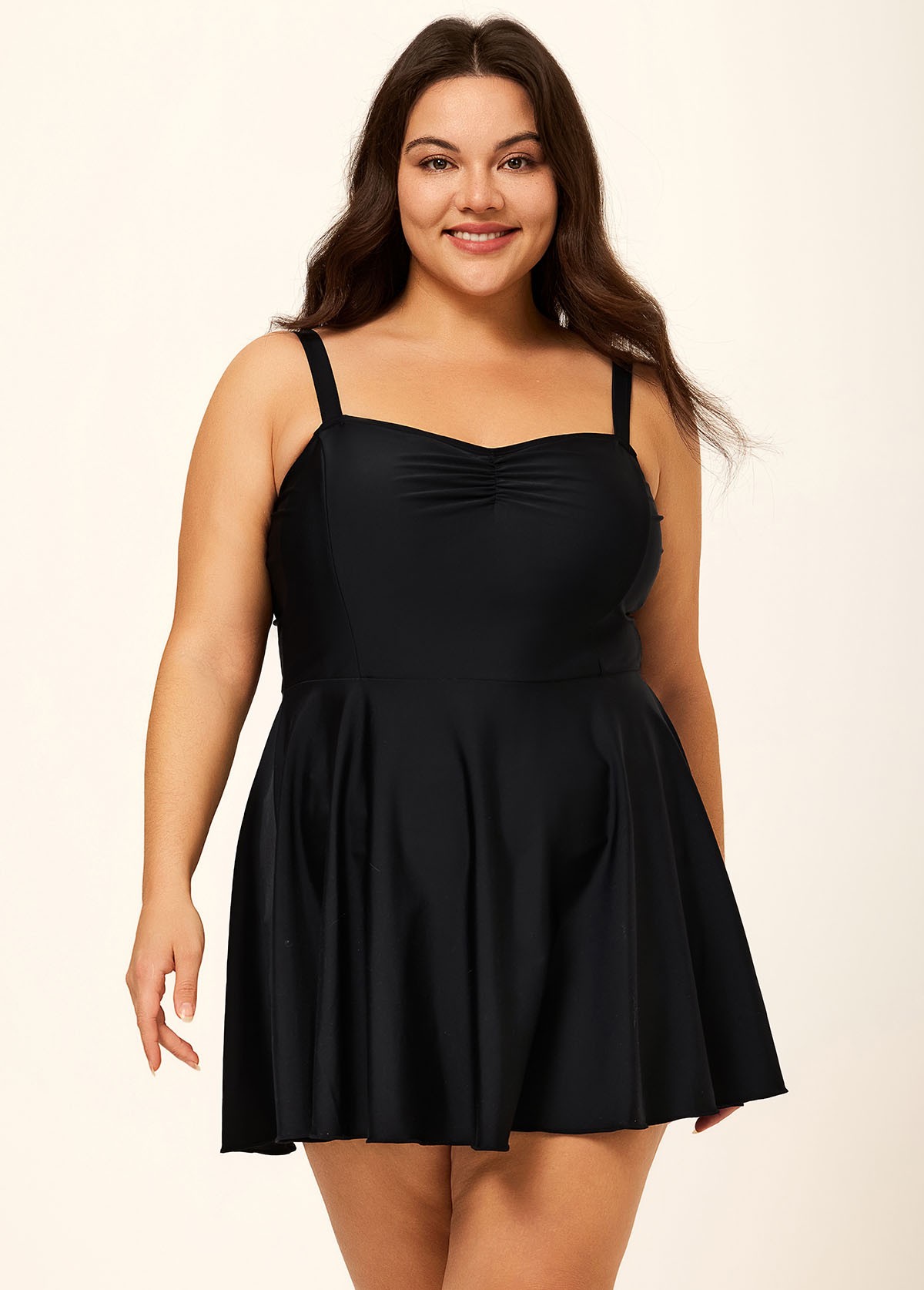 Black V Neck Ruched Plus Size Modest Swimdress Swimsuit Top