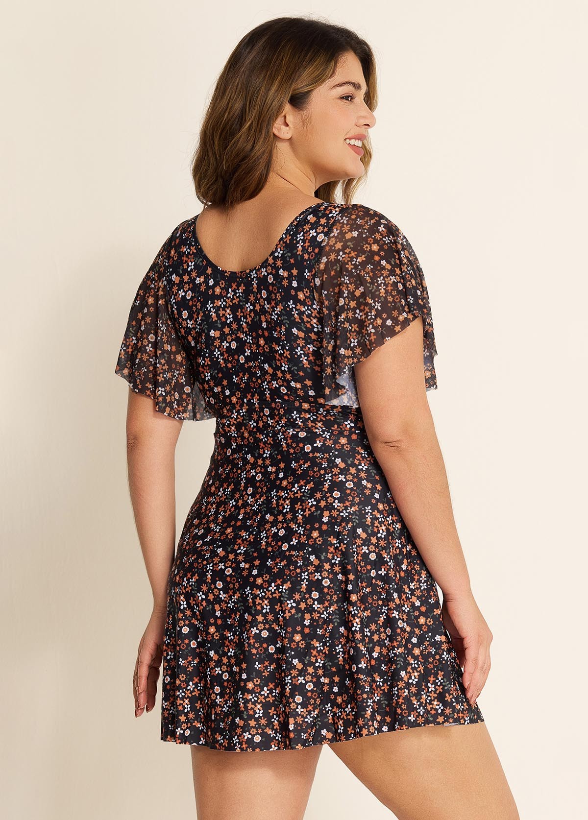 Plus Size Casual Women's Ditsy Floral Print One Piece Swimsuit