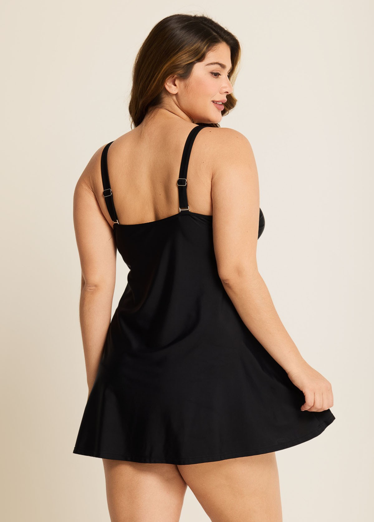 Black And White Ruffles Plus Size Fashion Swimdress Top