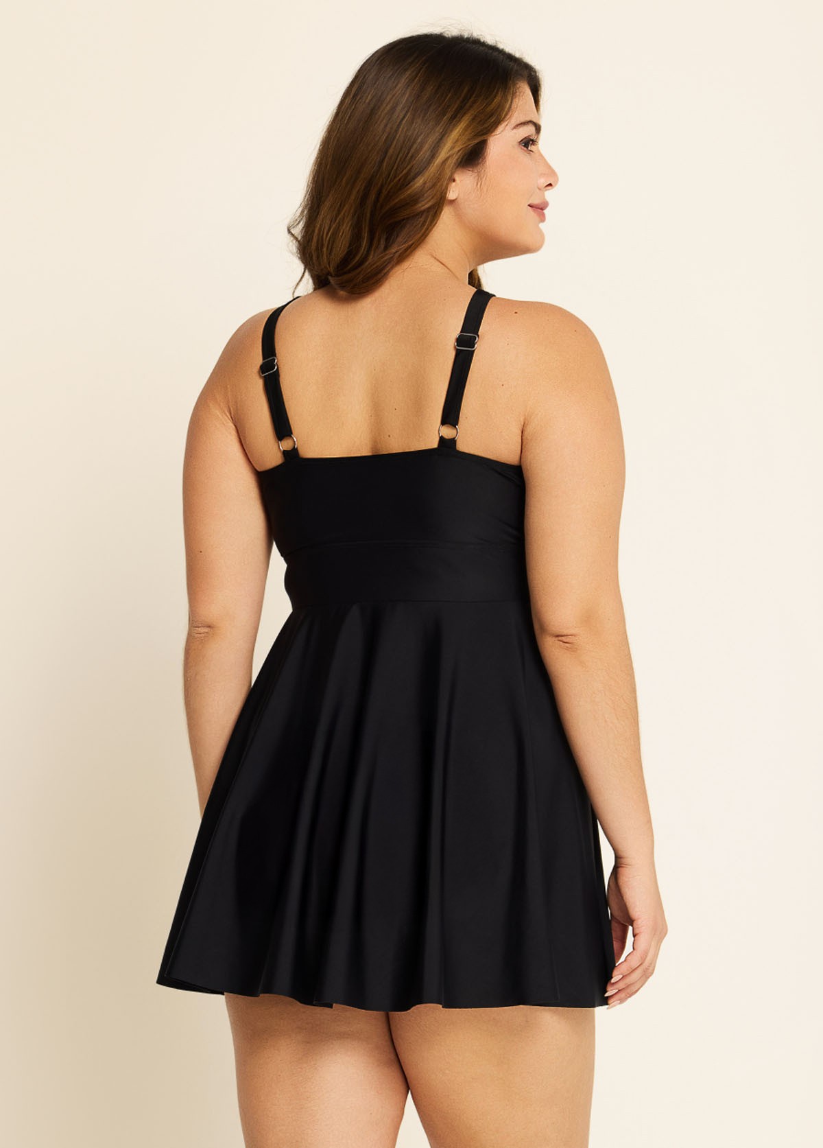 Black Hollow Side Slit Fashion One Piece Swimdress