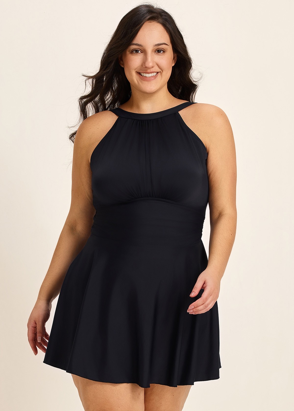 Black High Neck Side Tie With Shorts Curvy Swim Dress Swimsuit Two Pieces Swimdress Set