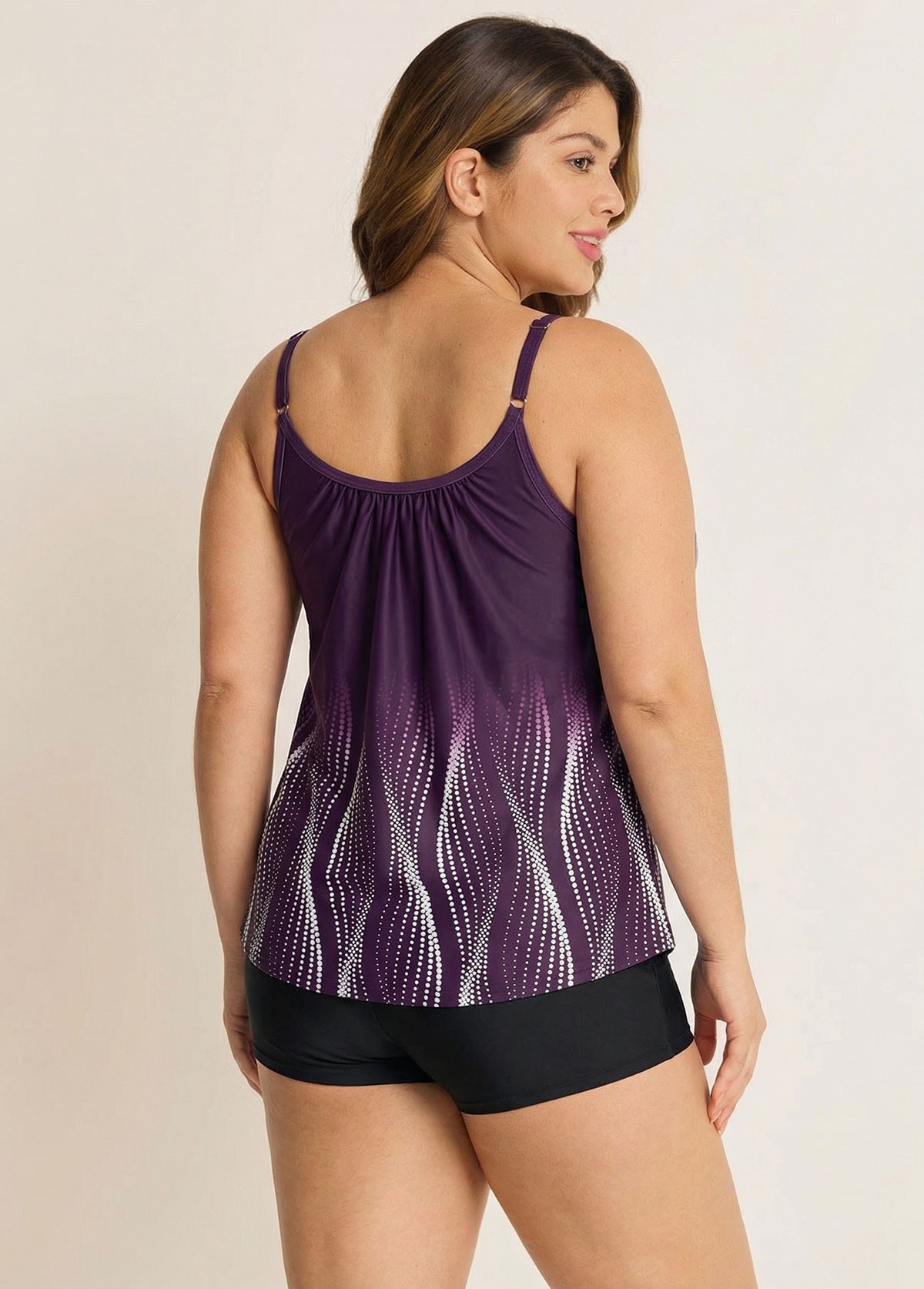 Adjustable Spaghetti Strap Dot Print Tankini Top