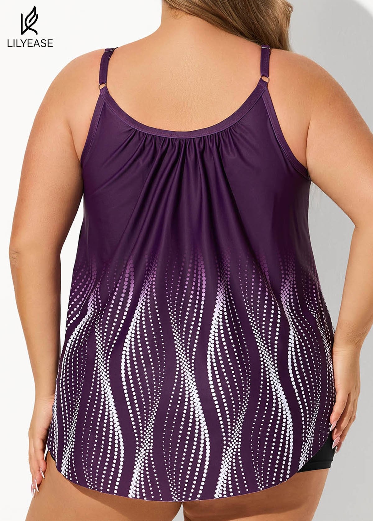 Adjustable Spaghetti Strap Dot Print Tankini Top