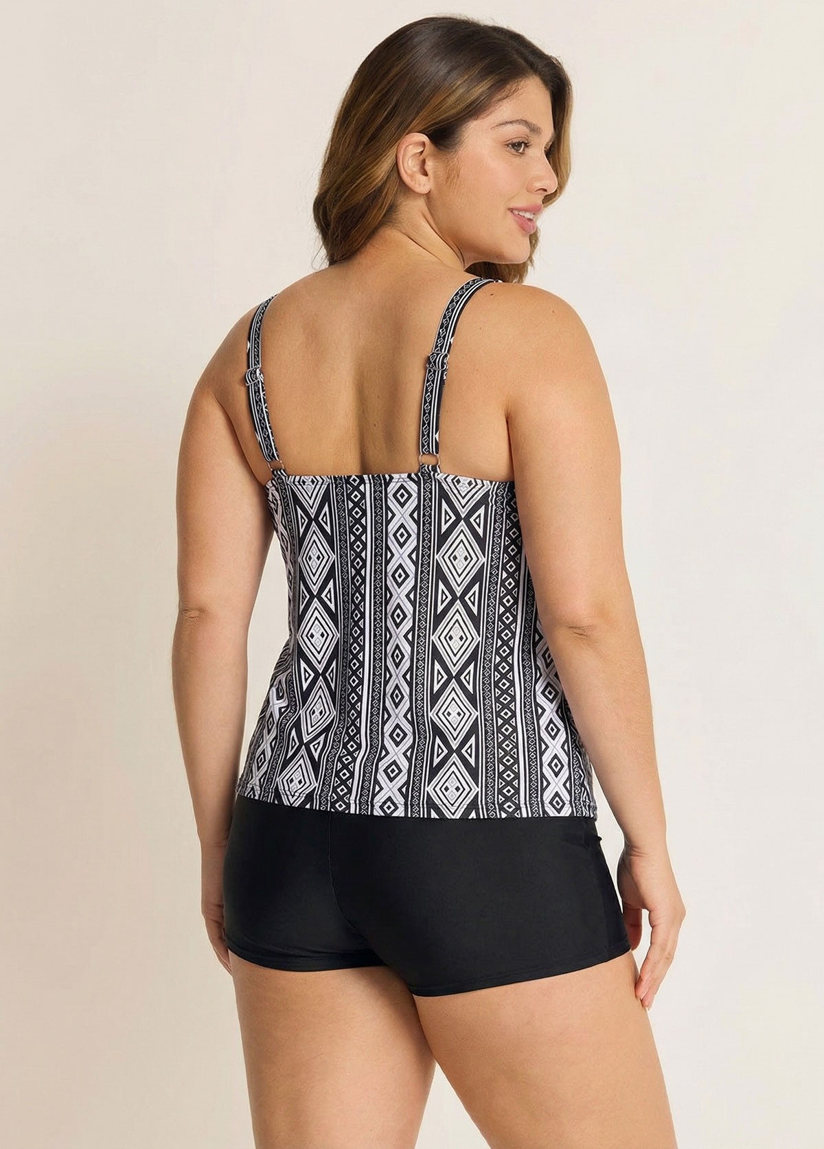 Vintage Geometric Print Double Straps Tankini Top