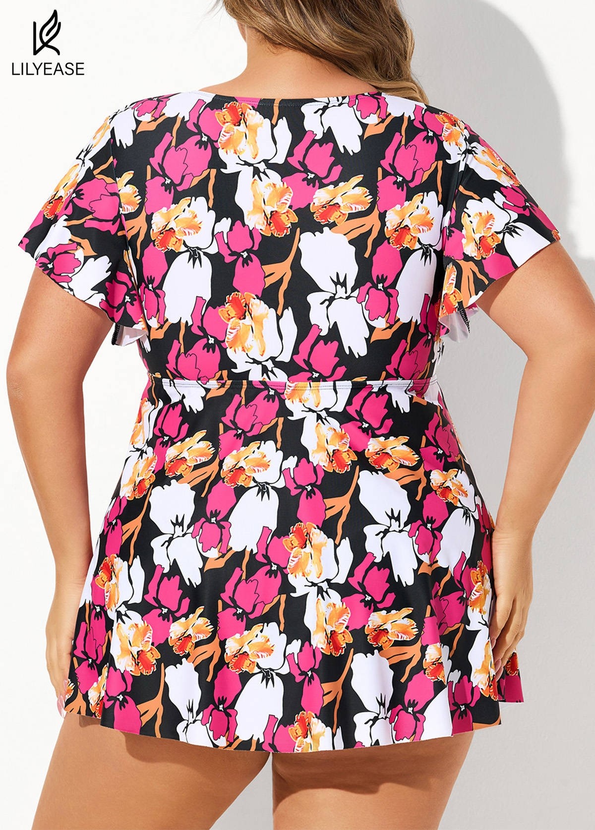 Floral Print Tie Front Ruffled Flowy Short Sleeves Tankini Top