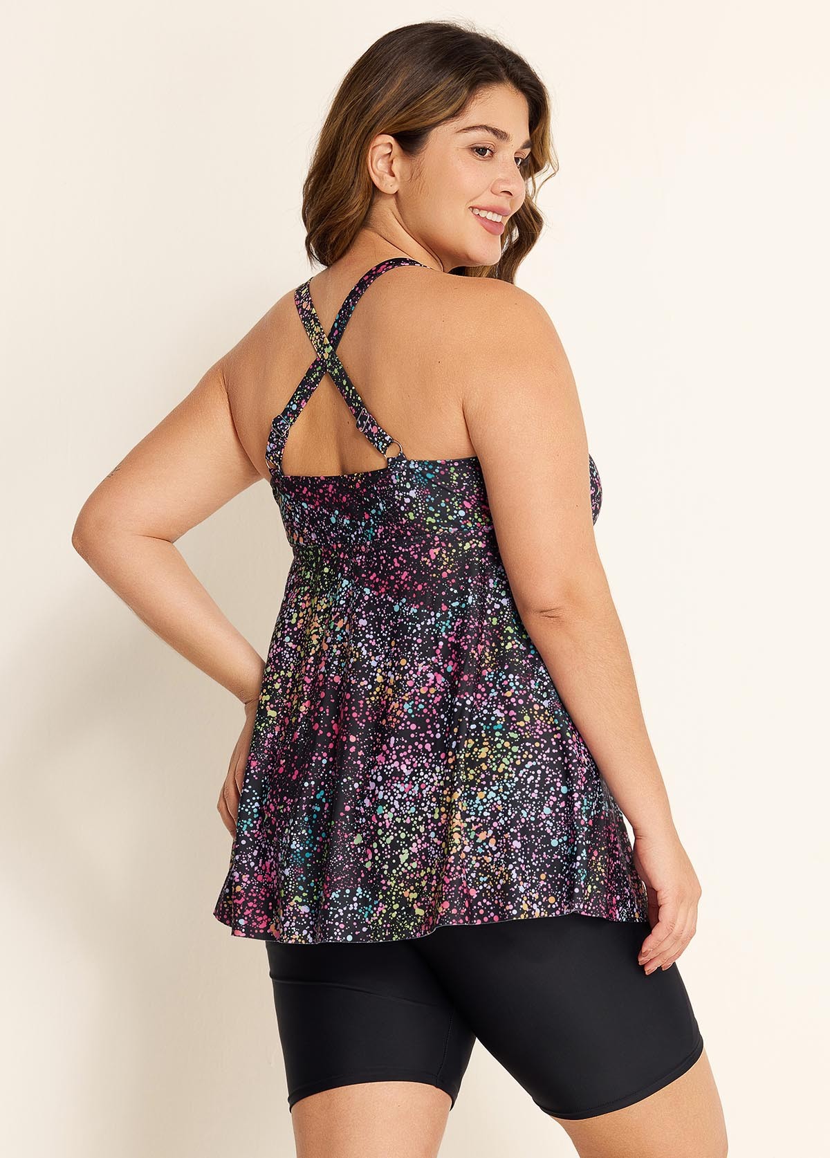 Fashionable Colorful Dot Square Neck Flowy Women Tankini Top