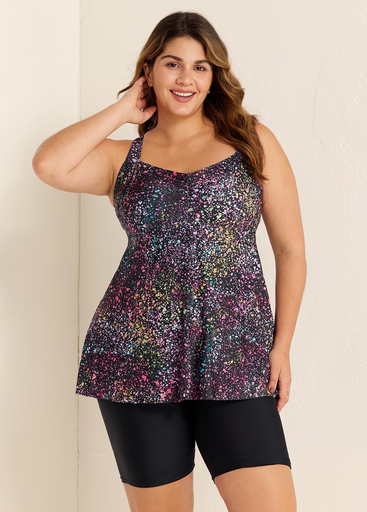 Fashionable Colorful Dot Square Neck Flowy Women Tankini Top