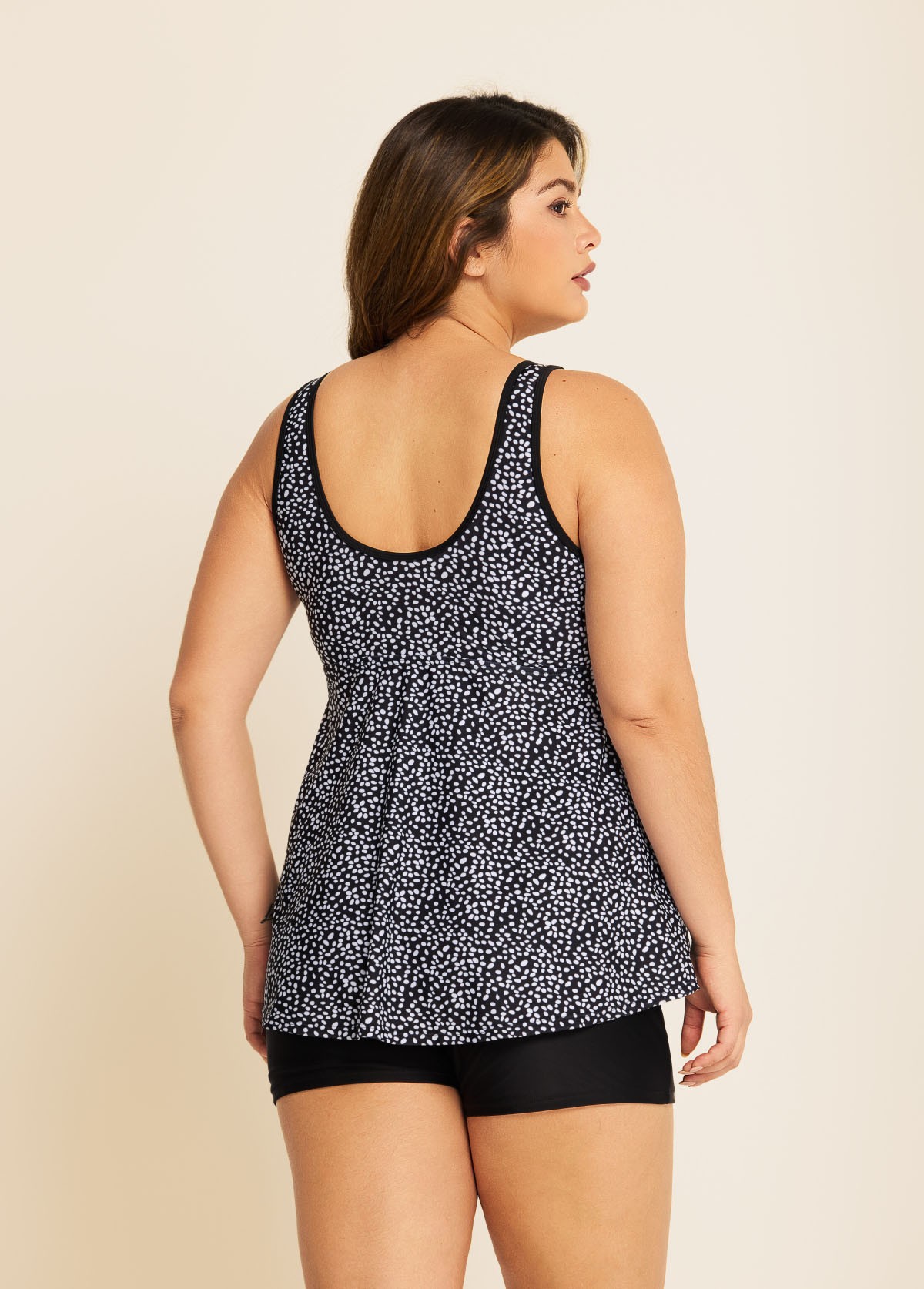 Curvy Black Polka Dot Print Modest Swimsuit And Swimwear Tankini Top