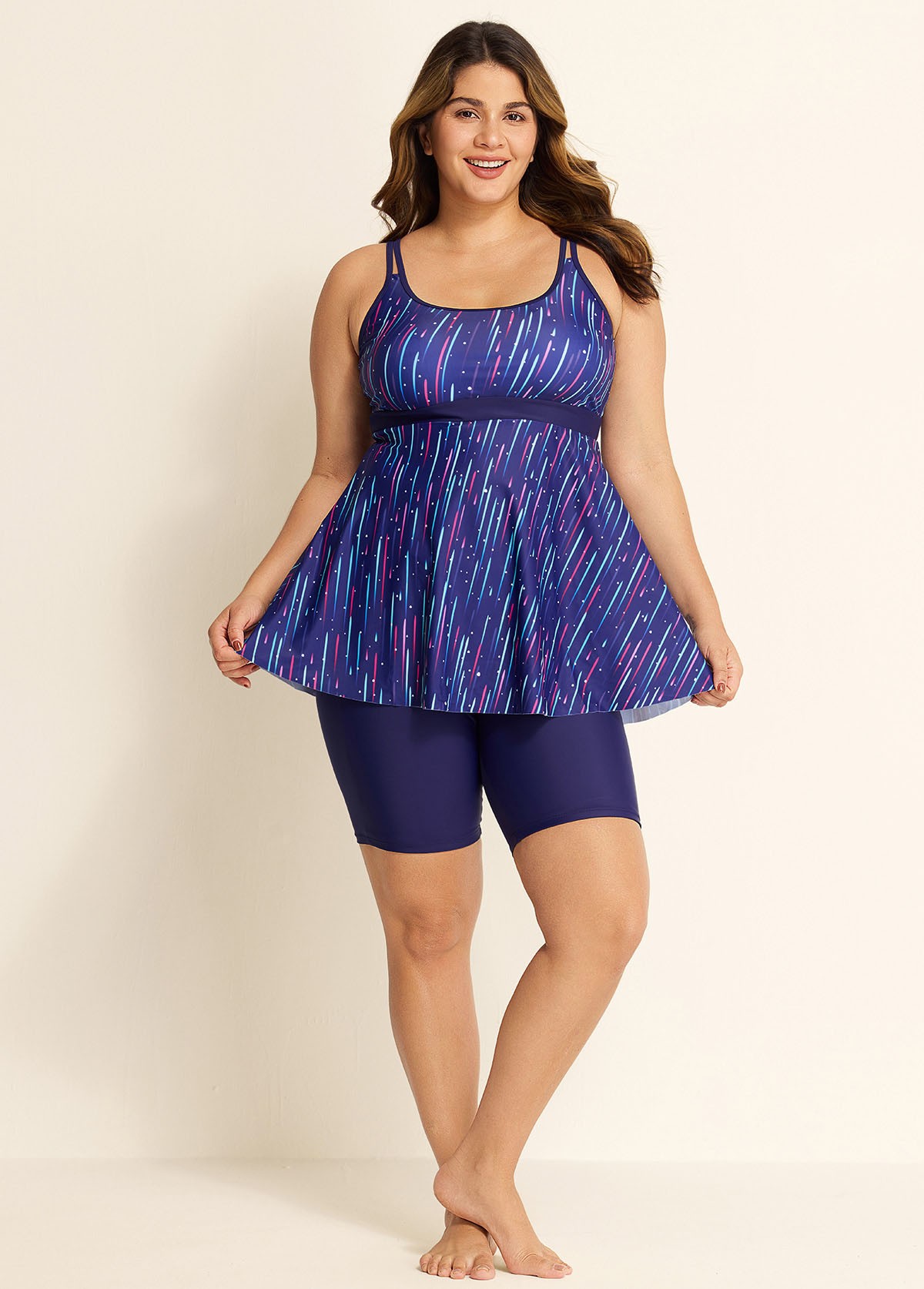 Meteor Striped Print Square Neck Tankini Set