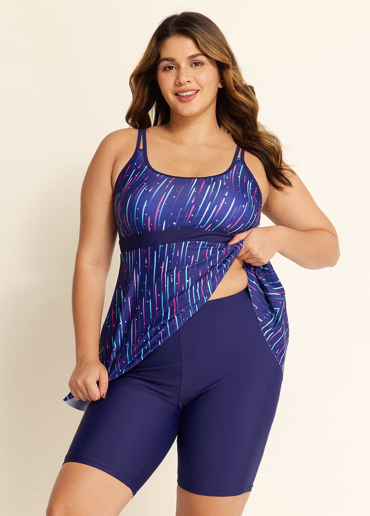 Meteor Striped Print Square Neck Tankini Set