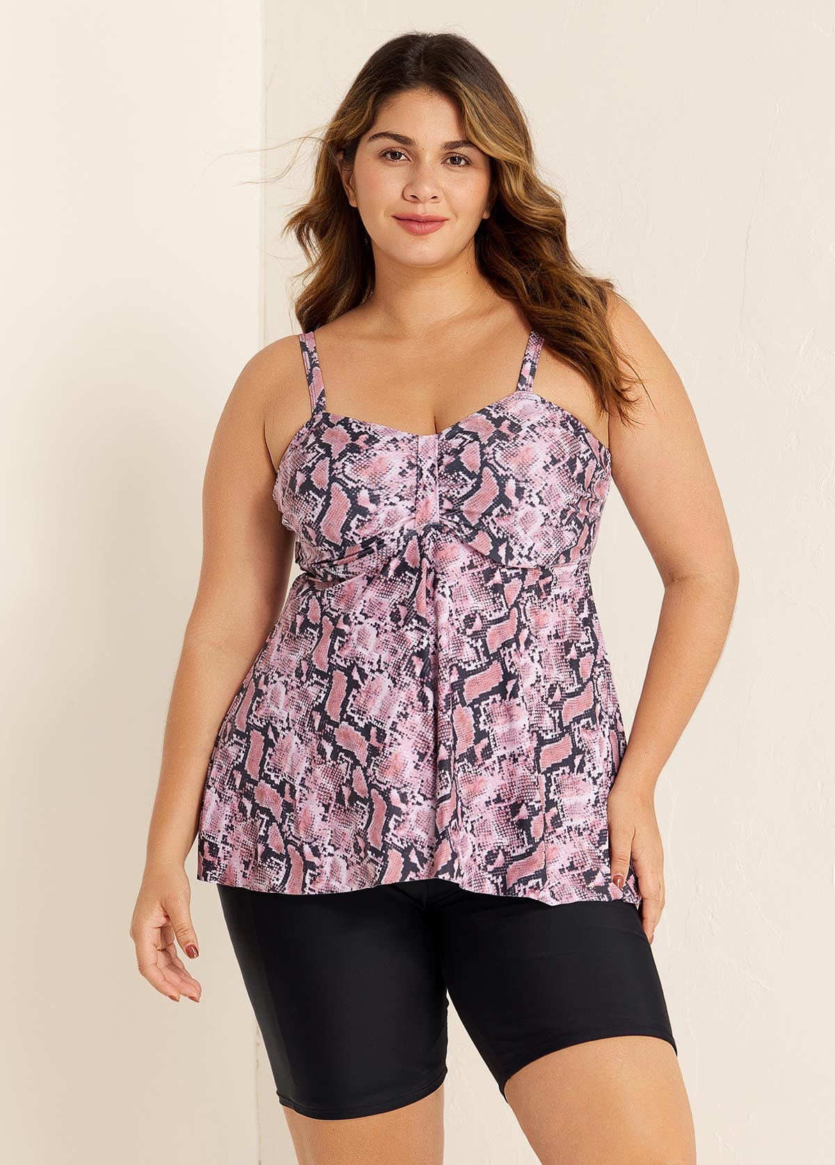 Plus Size Snake Skin Print Tankini Swimsuit Top with Sweetheart Neckline