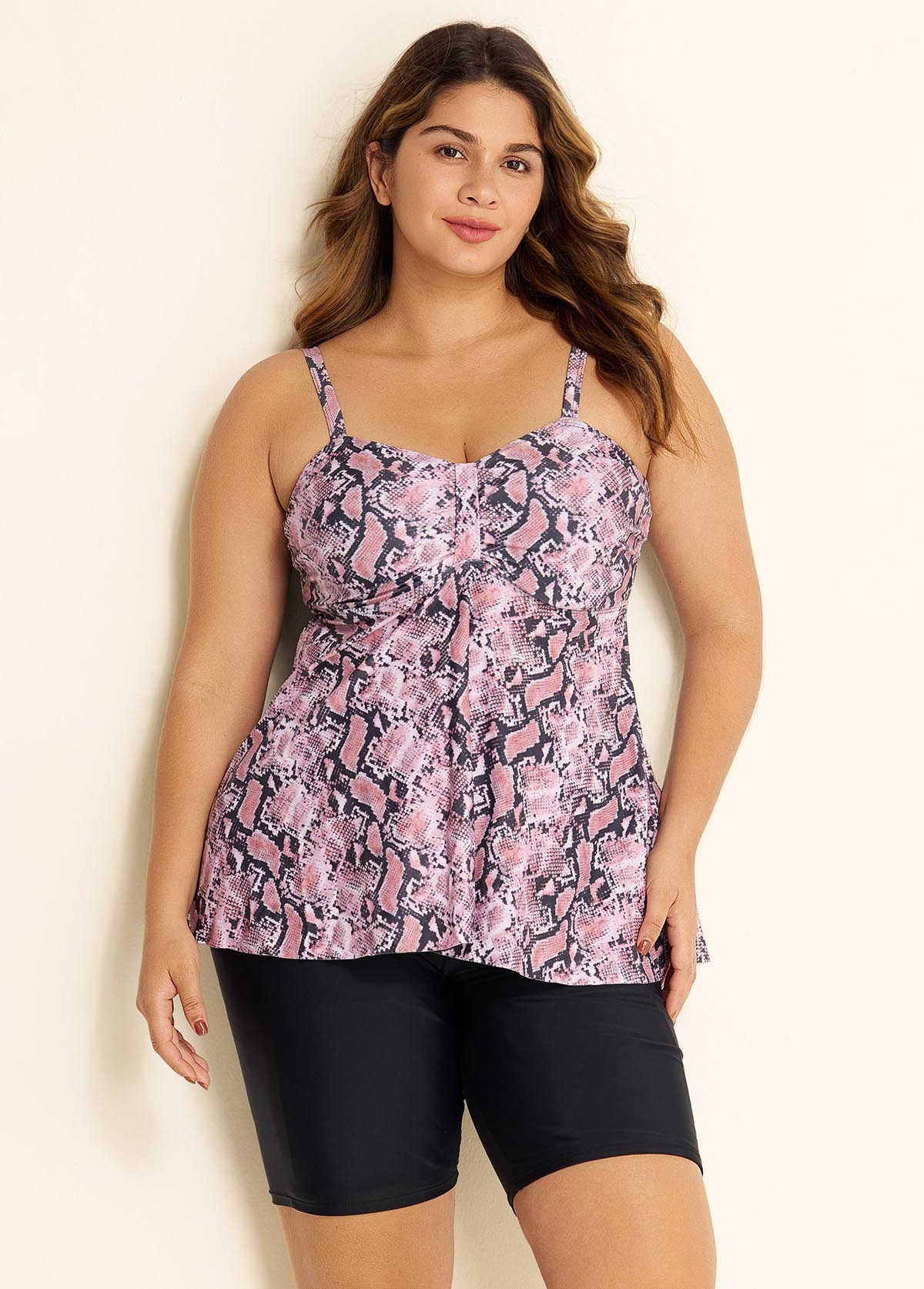 Plus Size Snake Skin Print Tankini Swimsuit Top with Sweetheart Neckline