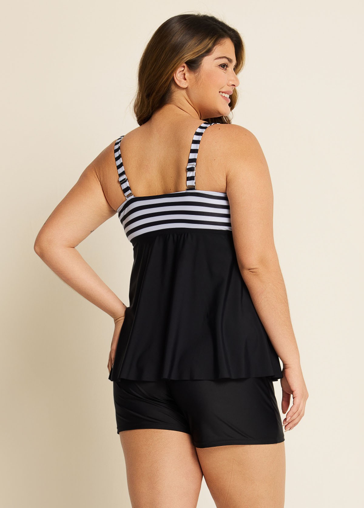 Classic Modest Black Stripe Twist Front Tankini Top